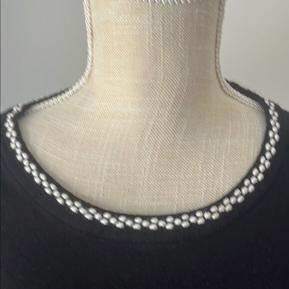 Karl Lagerfeld Black with Ruffled Sleeve White Stitching Detail Sweater - Picture 3 of 8